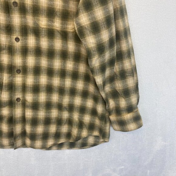 Woolrich Flannel Shirt Mens Size Large Green Tan Plaid Chest Pockets Cabincore - Picture 5 of 11